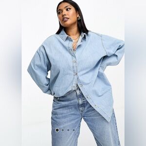 ASOS DESIGN Curve minimal denim shirt in lightwash blue